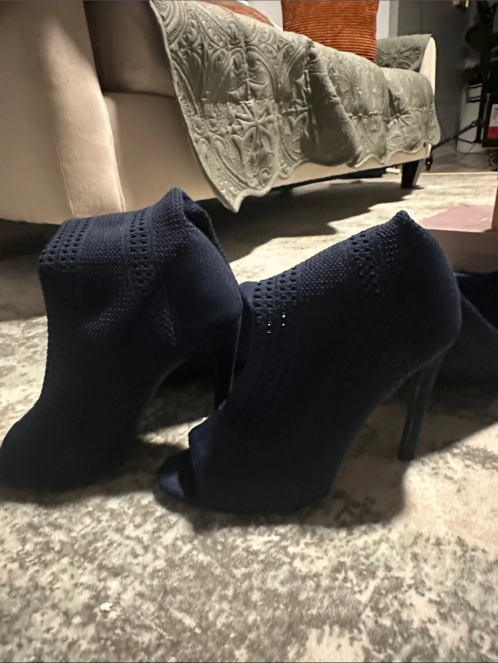 Women's Navy Knit Over-the-Knee Stiletto Boots